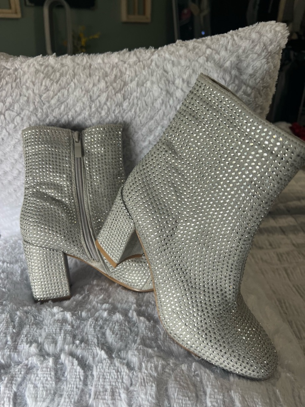 TOP Moda Silver Crystal-Studded Ankle Booties